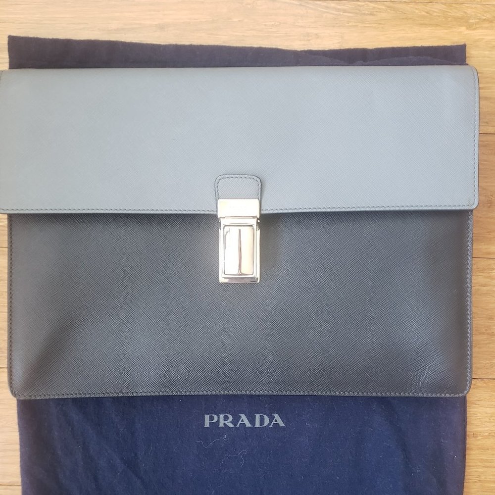 Prada Bi-color Saffiano Leather Pushlock Briefcase
